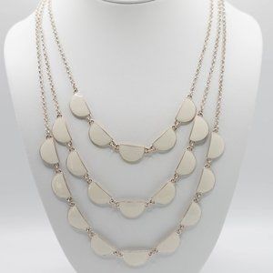 Multi-layer Scalloped White Enamel Necklace with Silvertone Chain